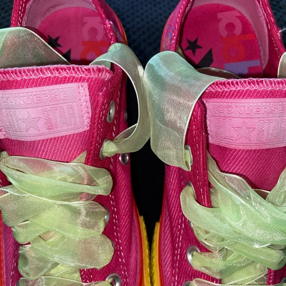 Custom Fuchsia Converse All Star Sneakers with Rainbow Platform - Picture 10 of 11